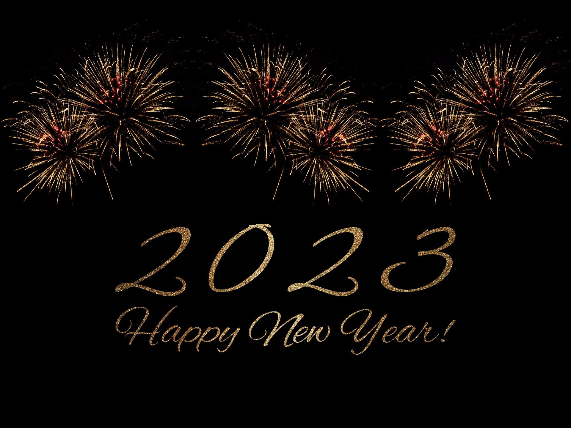 Fireworks with text wishing a happy new year for 2023